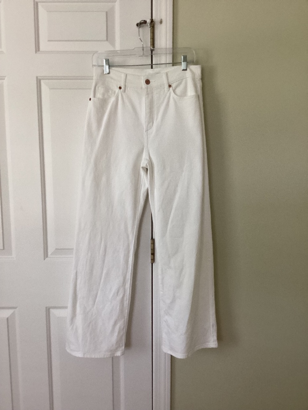 Loft-Petite White denim wide leg jean